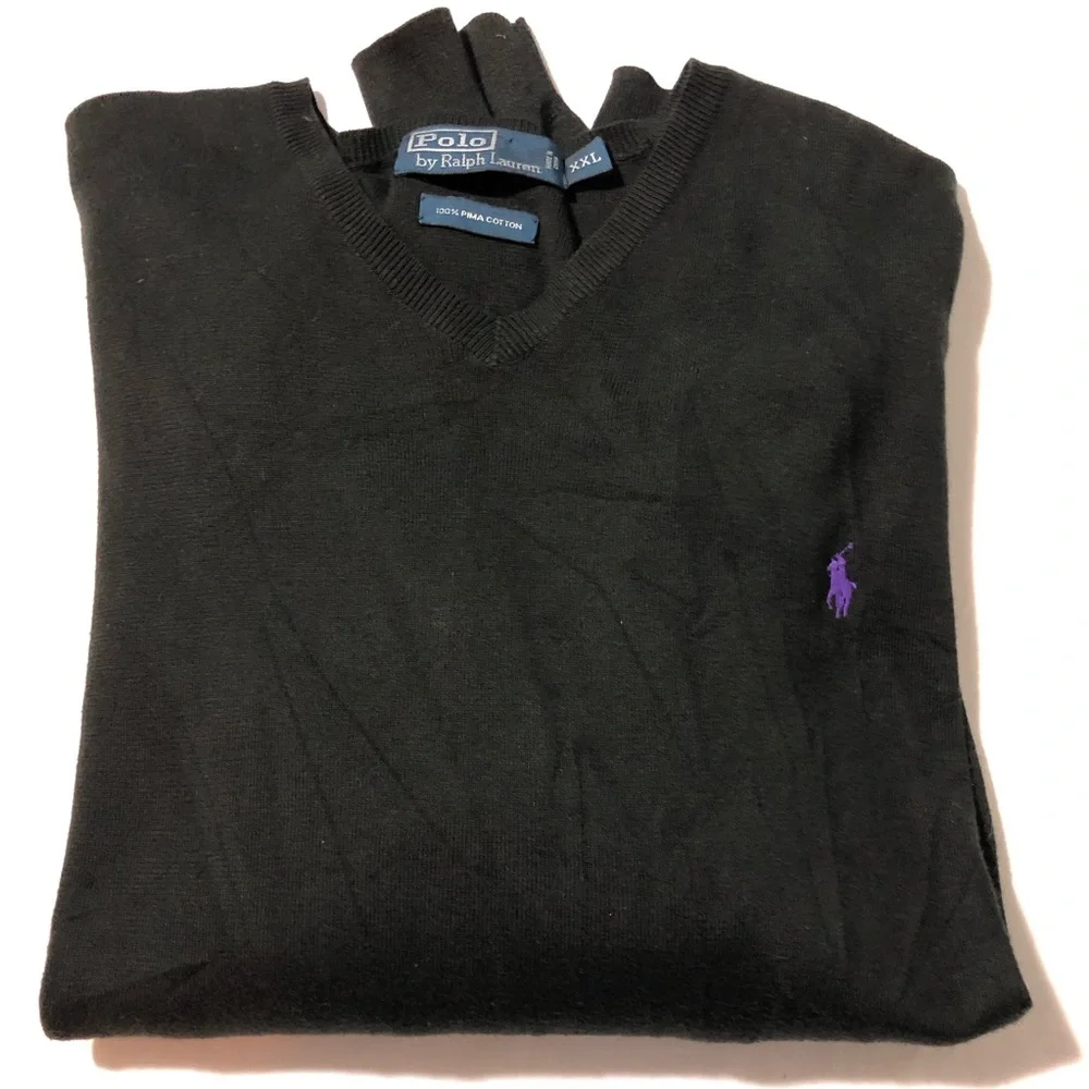 Vtg polo Ralph Lauren black v neck mens xxl pullover sweater pima cotton preppy